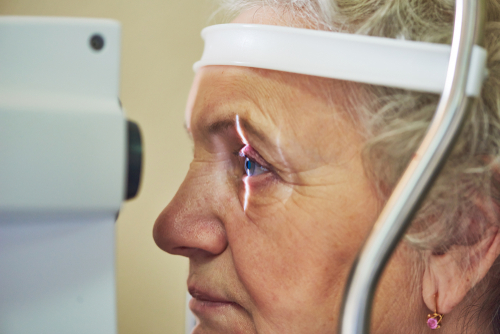 Image of elderly woman having her eyes examined.